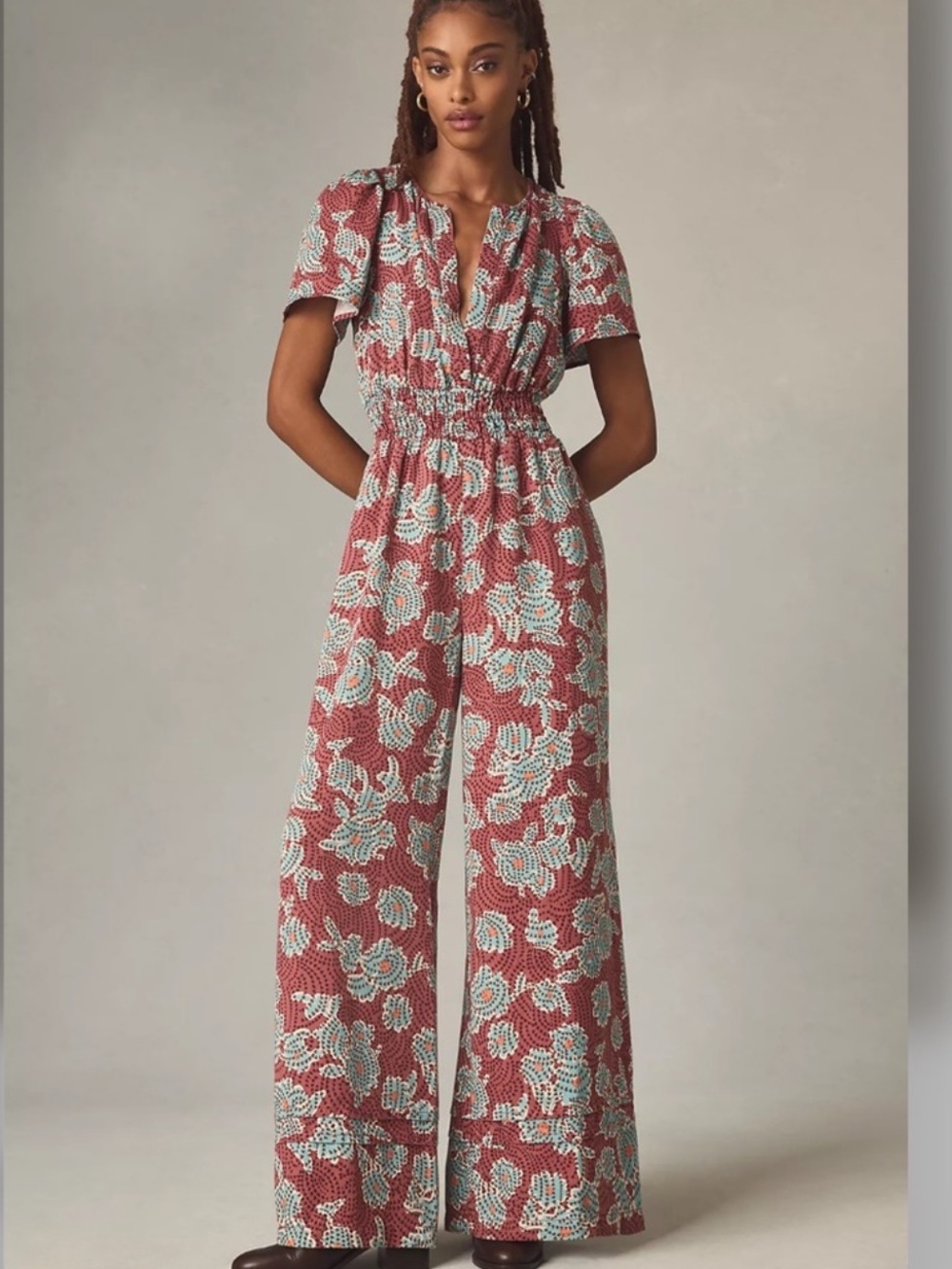 Anthropologie Somerset maroon Floral Wide-Leg Jumpsuit size small